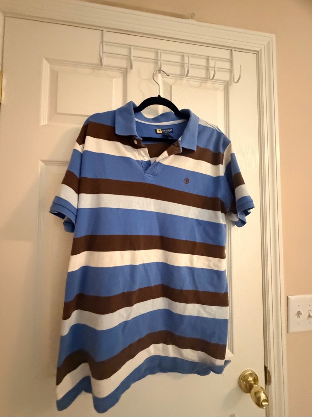 Men's Blue & Brown Striped Polo Shirt by Duck Head